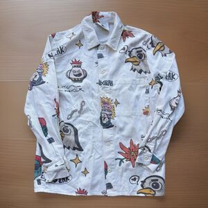 Men’s Zara Shacket White Graffic Size Medium Long Sleeve Button Down